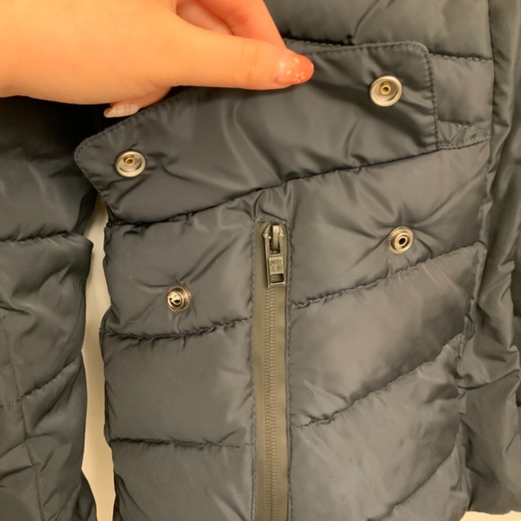 [SUPERDRY] black waterproof down jacket faux fur women size 8 (M) feather parka - Picture 9 of 11